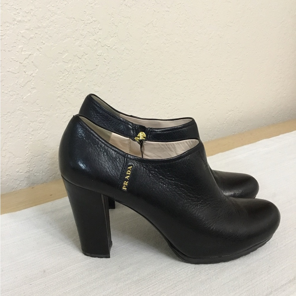Prada Black Leather Heeled Booties - Picture 3 of 9